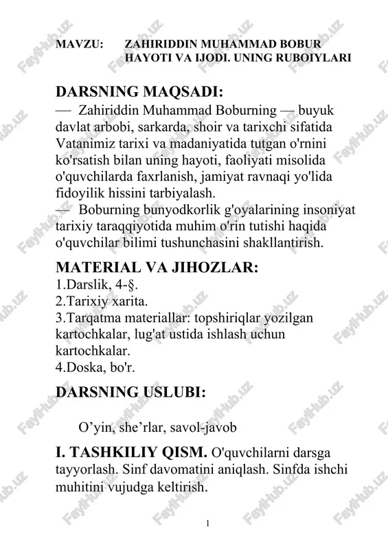 zahiriddin muhammad bobur hayoti va ijodi — DOC