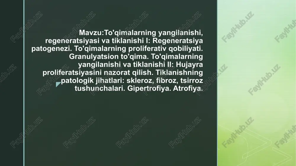 to'qimalarning yangilanishi, regeneratsiyasi va tiklanishi — PPTX