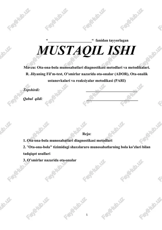 ota-ona-bola munosabatlari diagnostikasi metodlari — DOCX