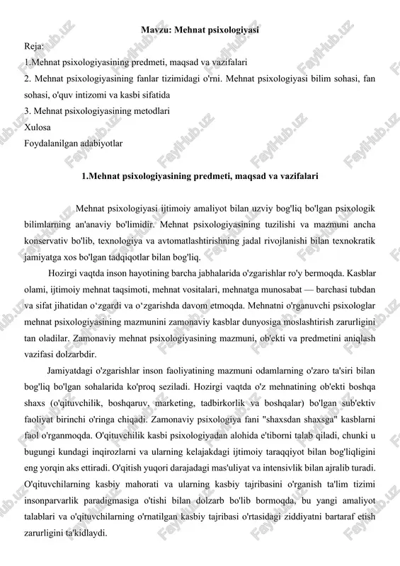 mehnat psixologiyasi — DOCX