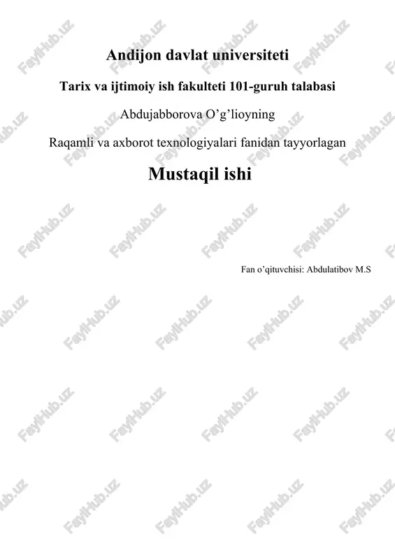 raqamli texnologiyalar tushunchasi va rivojlanish bosqichlari — DOCX