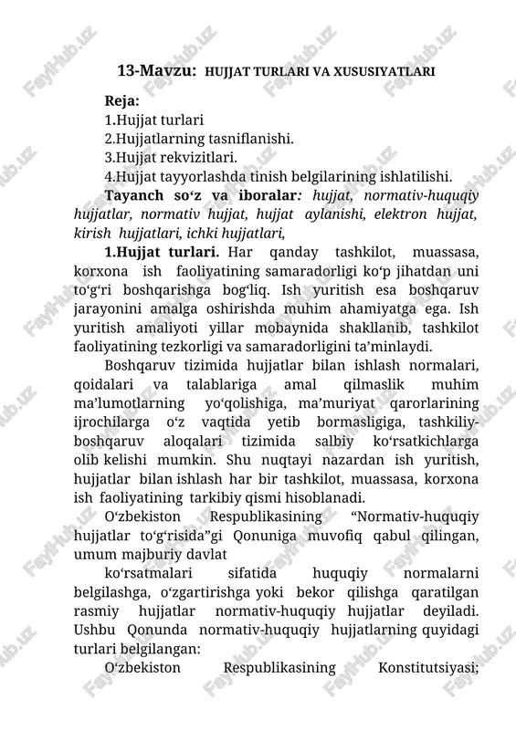 hujjat turlari va xususiyatlari — DOCX