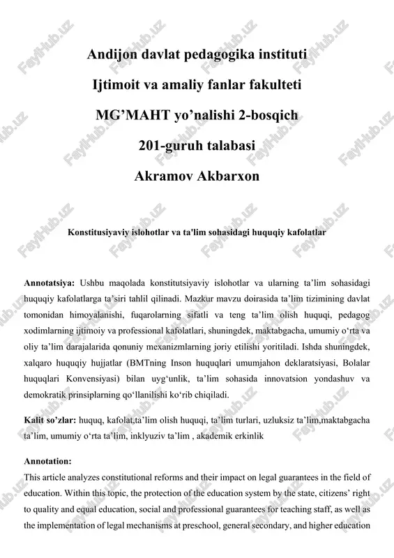 konstitusiyaviy islohotlar va ta'lim sohasidagi huquqiy kafolatlar — DOCX