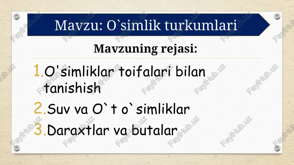 o'simliklartoifalari bilan tanishish — PPTX
