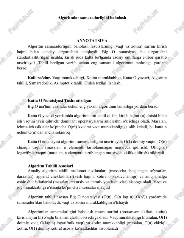 algoritm samaradorligini baholash — DOCX