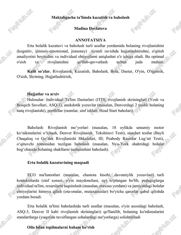maktabgacha ta'limda kuzatish va baholash — DOCX