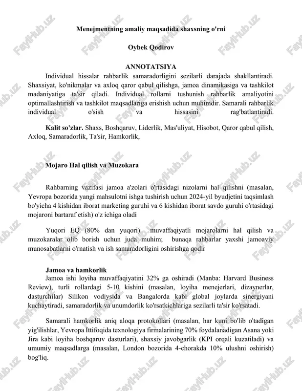 menejmentning amaliy maqsadida shaxsning o'rni — DOCX