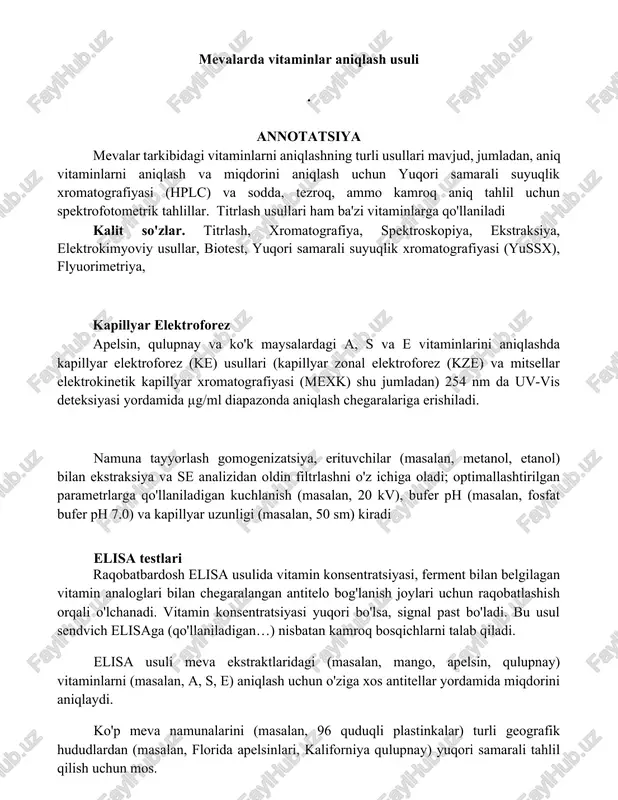 mevalarda vitaminlar aniqlash usuli — DOCX