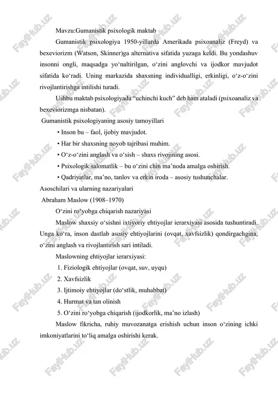 gumanistik psixologik maktab — DOCX