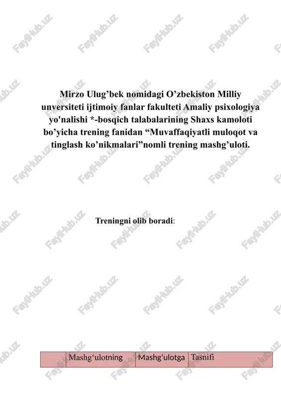 muvaffaqiyatli muloqot va tinglash ko’nikmalari — DOCX