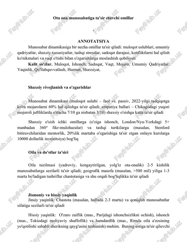 ota ona munosabatiga ta'sir etuvchi omillar — DOCX