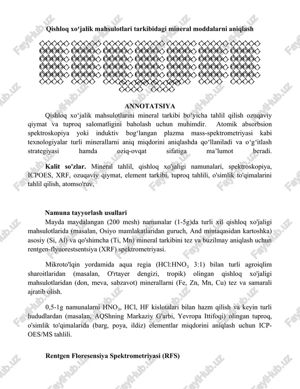 qishloq xoʻjalik mahsulotlari tarkibidagi mineral moddalarni aniqlash — DOCX
