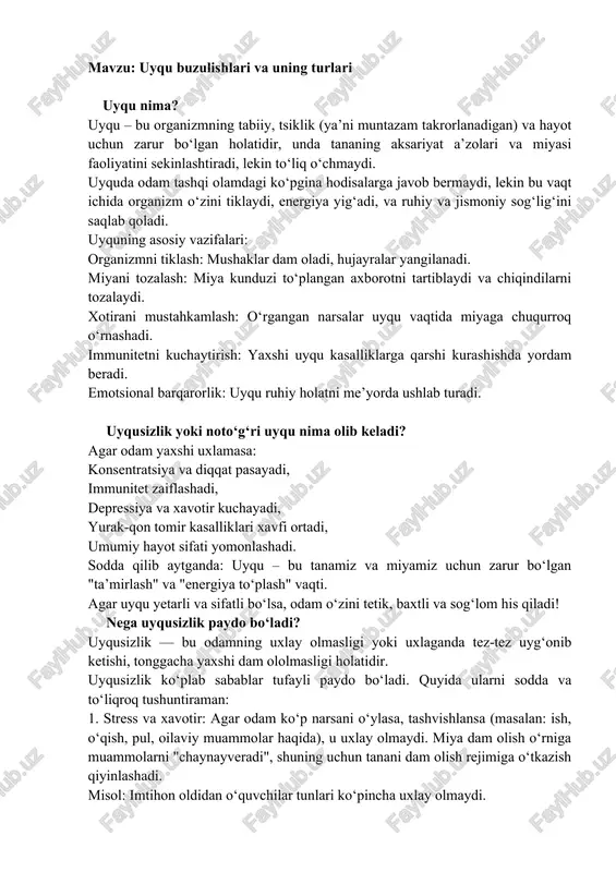 uyqu buzulishlari va uning turlari — DOCX