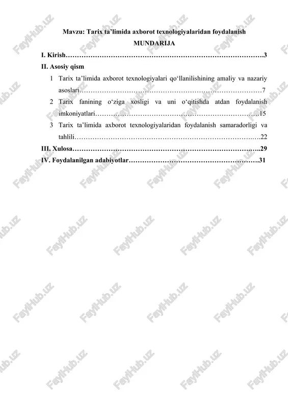 tarix ta’limida axborot texnologiyalaridan foydalanish — DOCX