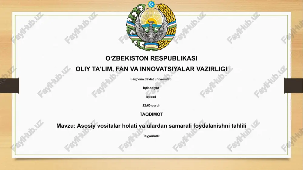 asosiy vositalar holatini tahlil — PPTX