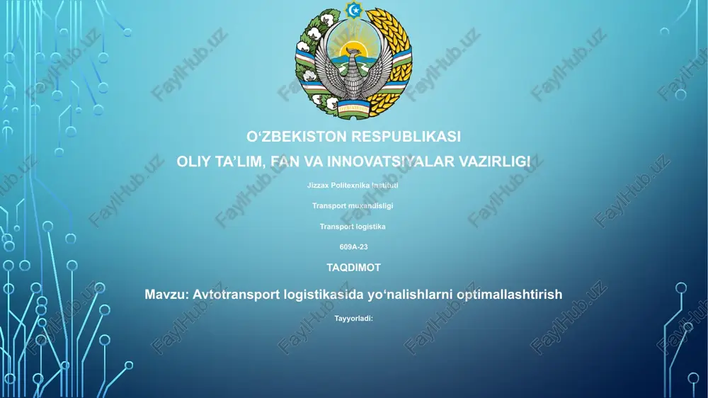 avtotransportlogistikasidayoʻnalishlarnioptimallashtirish — PPTX