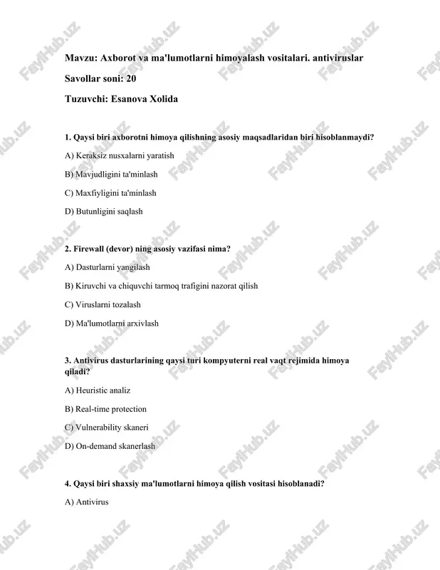 axborot va ma'lumotlarni himoyalash vositalari — DOCX