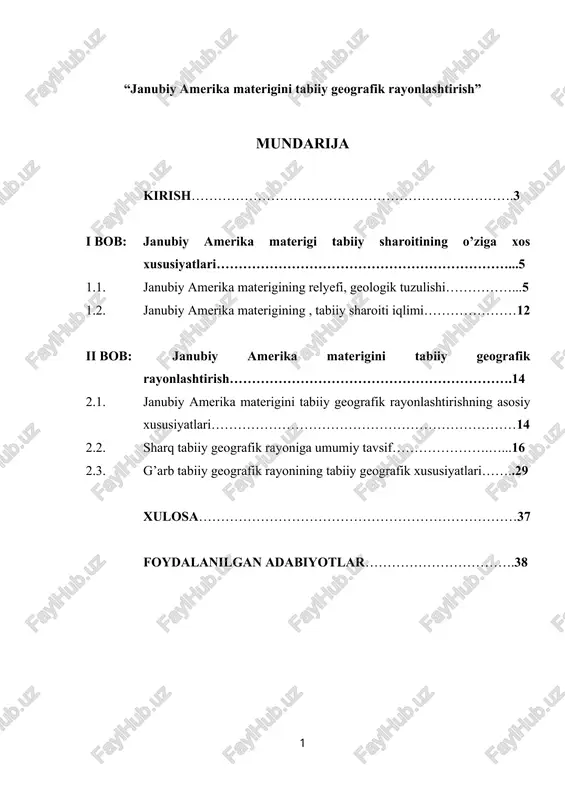janubiy amerika materigini tabiiy geografik rayonlashtirish.kurs ishi — DOCX