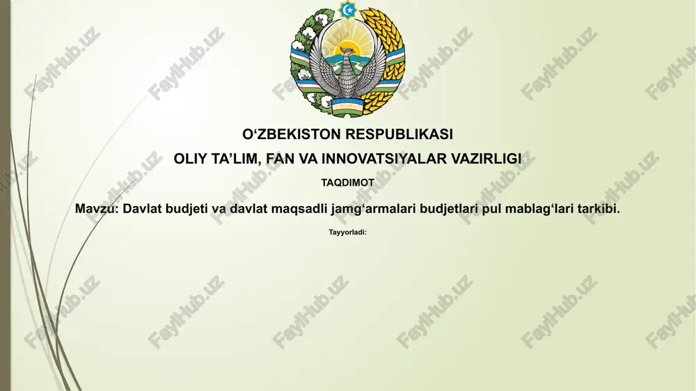 davlat budjeti va davlat maqsadli jamg'armalari budjetlari pul mablag'lari tarkibi — PPTX