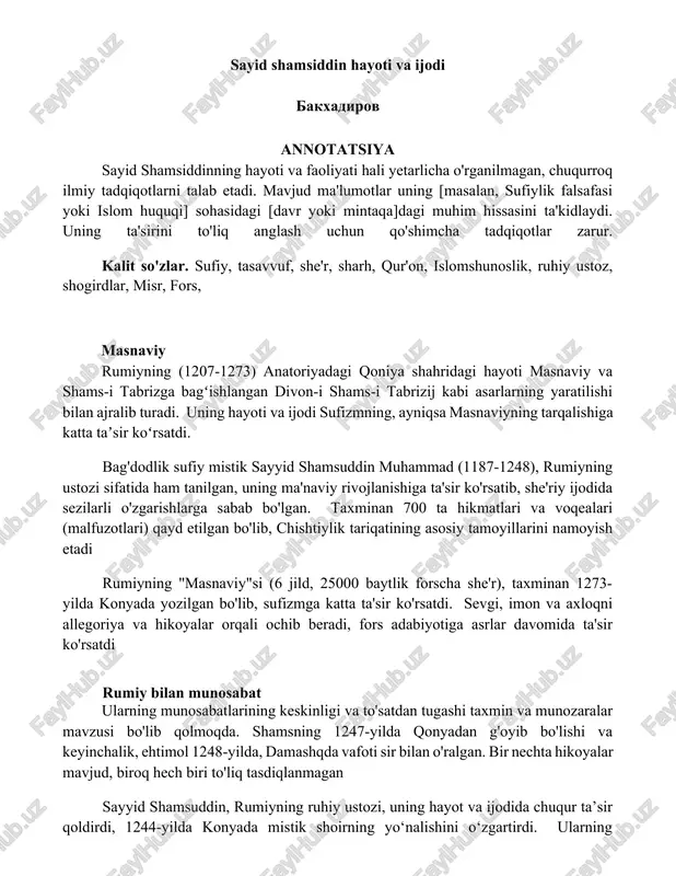 sayid shamsiddin hayoti va ijodi — DOCX