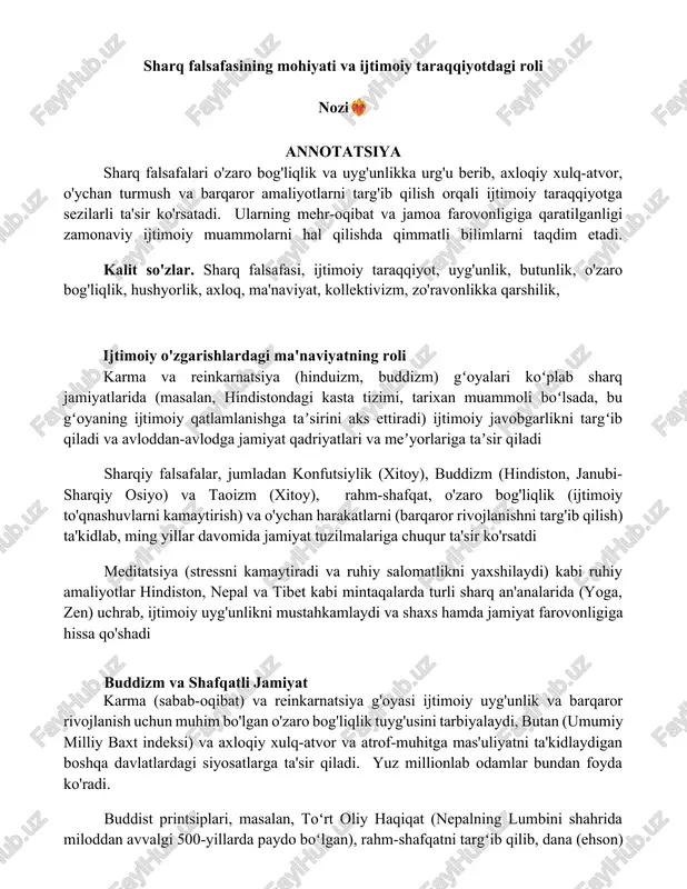 sharq falsafasining mohiyati va ijtimoiy taraqqiyotdagi roli — DOCX