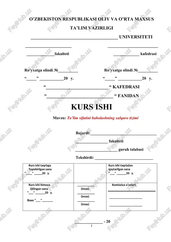 ta’lim sifatini baholashning xalqaro tizimi — DOCX