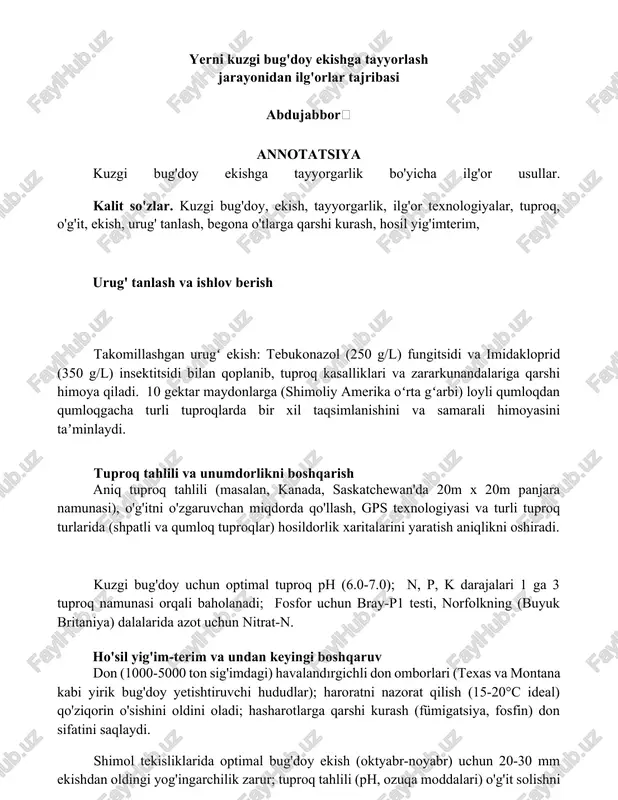 kuzgi bug'doy ekishga tayyorlash — DOCX