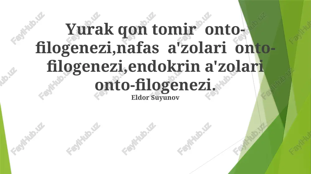 nafa olish sistemasining evolyutsiyasi va ontogenizi — PPTX