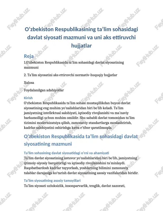 o‘zbekiston respublikasining ta’lim siyosati — DOCX