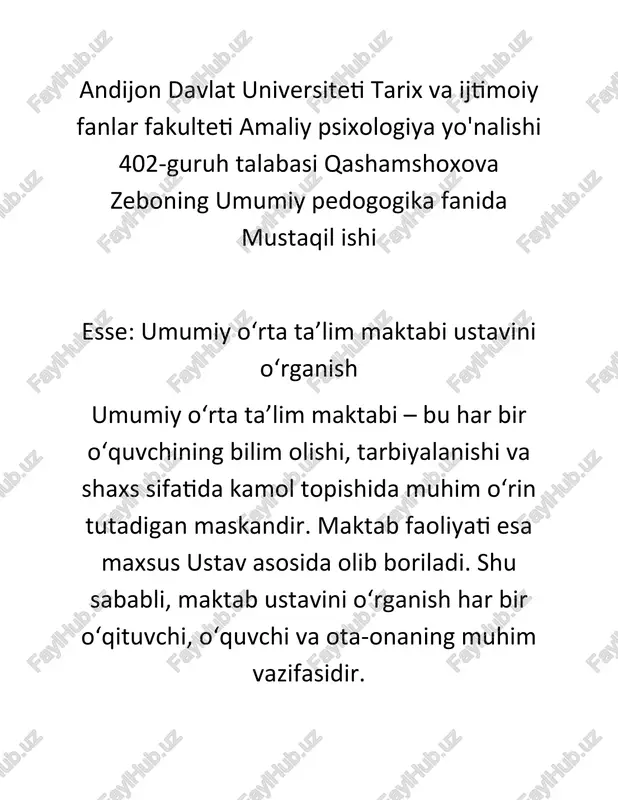 umumiy o‘rta ta’lim maktabi ustavini o‘rganish — DOCX