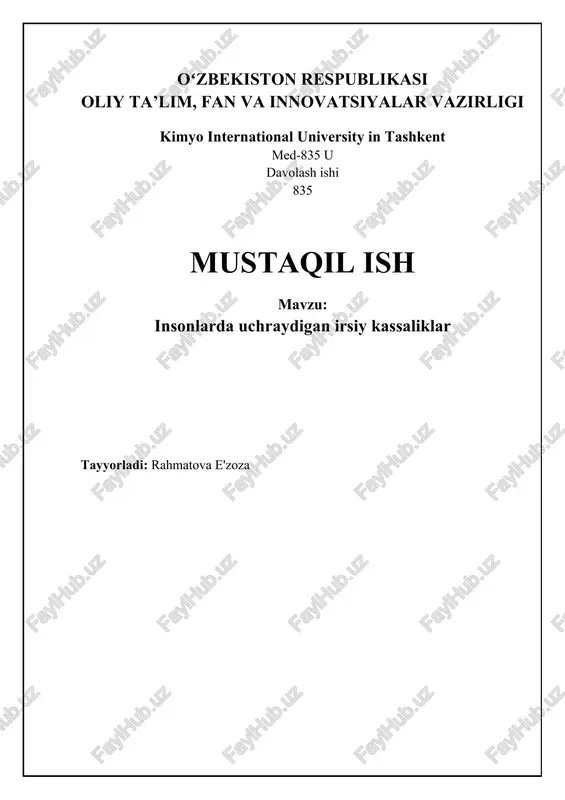 insonlarda uchraydigan irsiy kassaliklar — DOCX