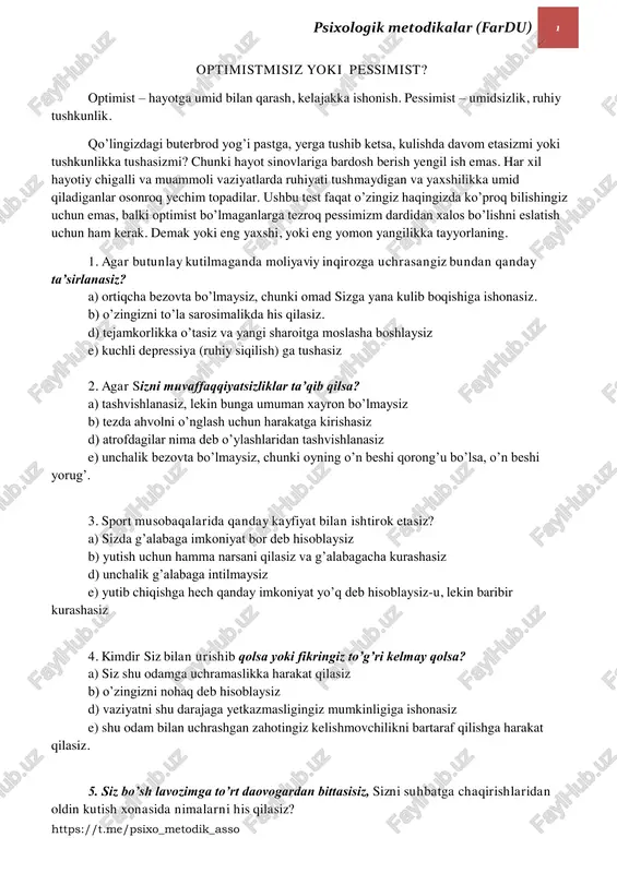 psixologik metodikalar — PDF