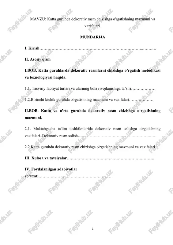 dekorativ rasm chizishga o'rgatish kurs ishi — DOCX