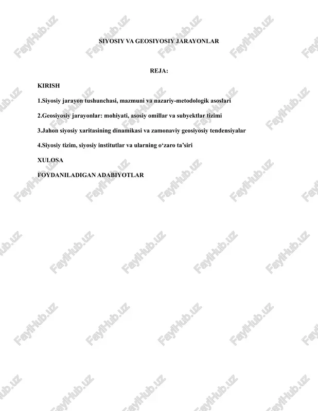 siyosiy va geosiyosiy jarayonlar — DOCX