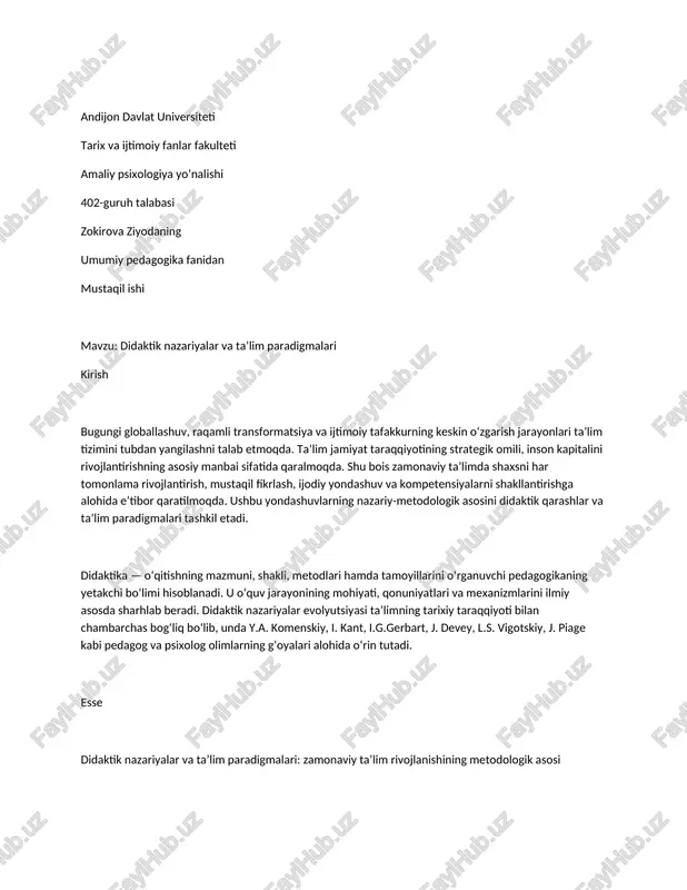 didaktik nazariyalar va ta’lim paradigmalari — DOCX