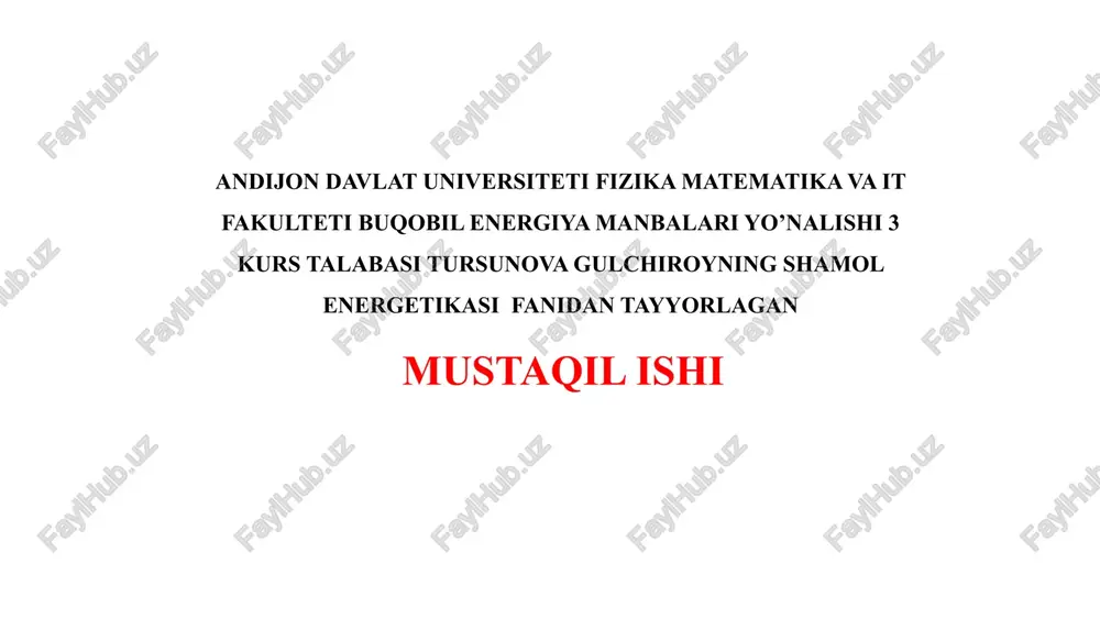shamol tezligi xususiyatlarini aniqlovchi tadqiqot — PPTX