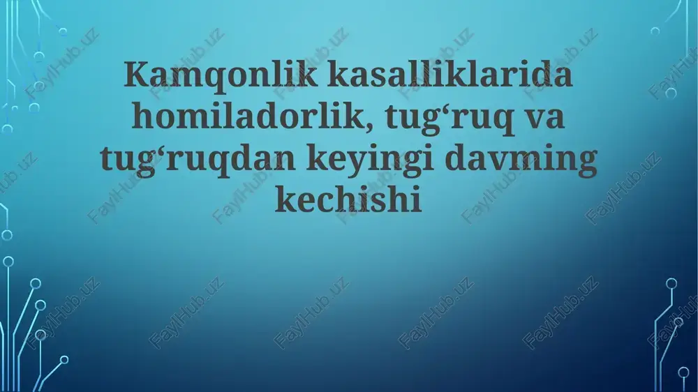 anemiyaning oldini olish, ovqatlanish va akusherlik yondashuvlari — PPTX