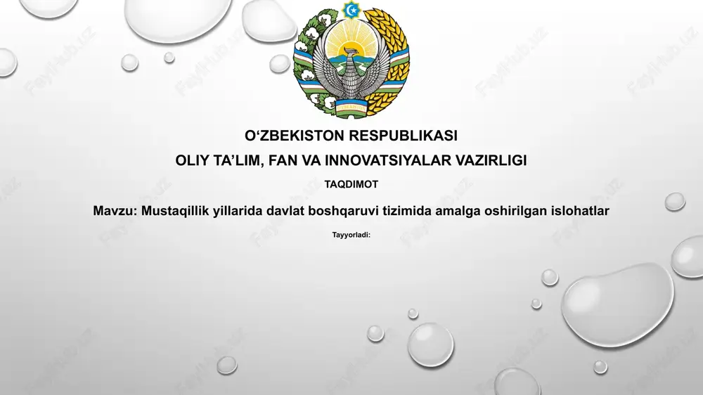 mustaqillik yillarida davlat boshqaruvidagi asosiy islohotlar — PPTX