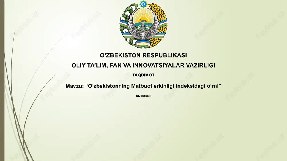 oʻzbekistonning matbuoterkinligi indeksidagi o‘rni — PPTX