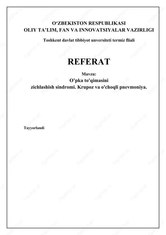 pnevmoniya - o'pka to'qimasining yallig'lanish kasalligi — DOCX