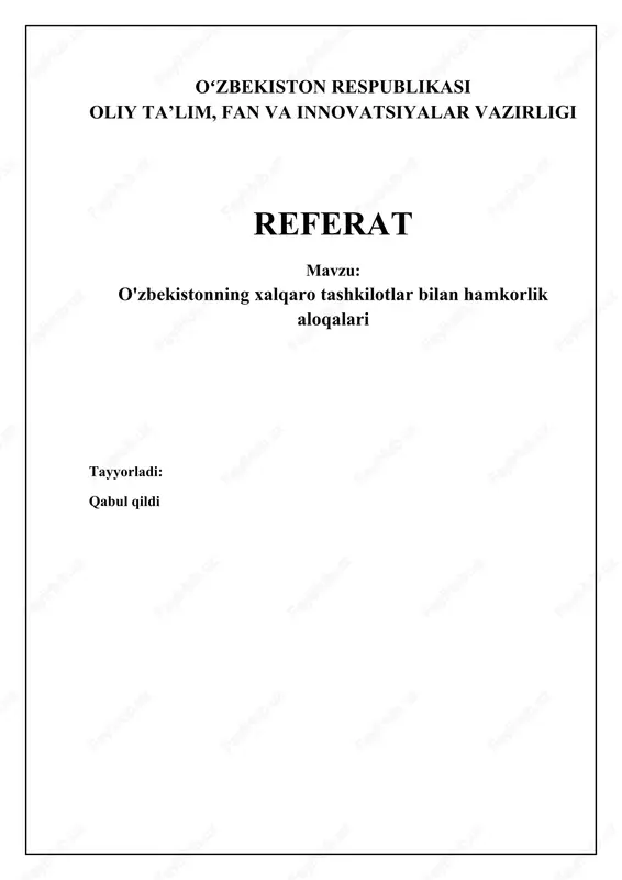 o'zbekistonning xalqaro tashkilotlar bilan hamkorlik aloqalari — DOCX