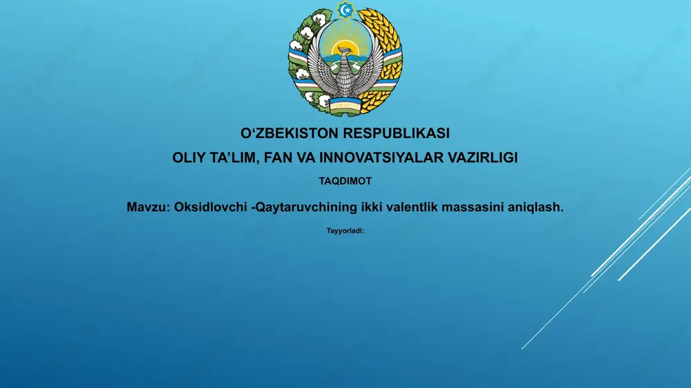 oksidlovchi-qaytaruvchining i̇kkivalentlik massasini aniqlash — PPTX
