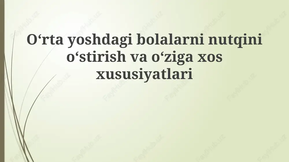 o'rta yoshdagi bolalarni nutqini o'rnatish va o'ziga xos xususiyatlari — PPTX