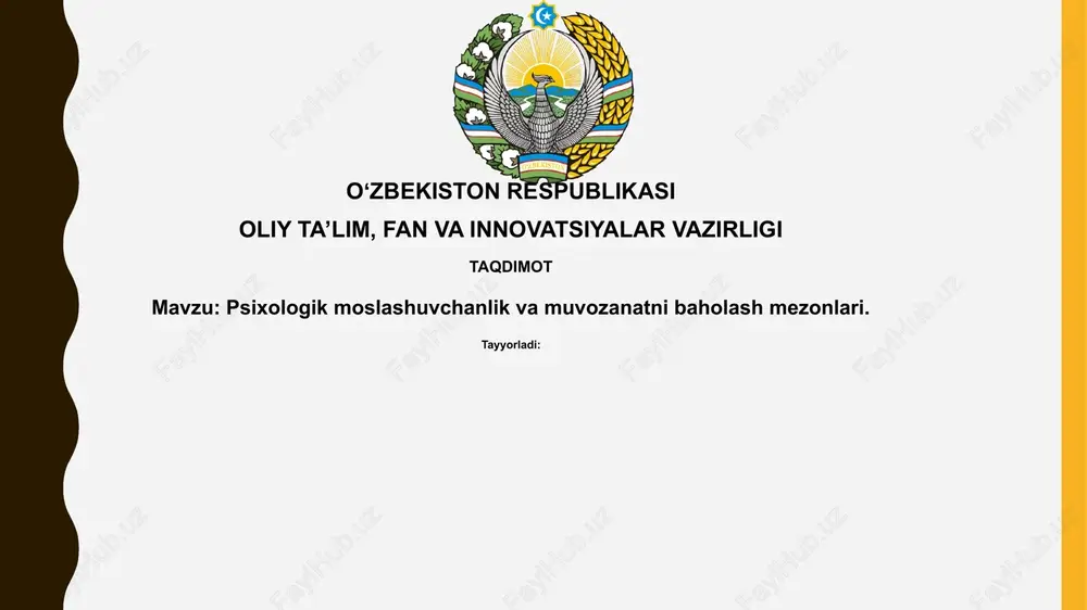 psixologik moslashuvchanlik va muvozanat: ta'riflar va o'zaro bog'liqlik — PPTX