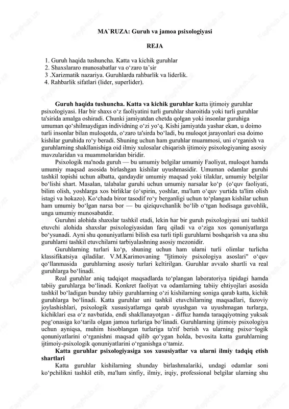guruh va jamoa psixologiyasi — DOCX