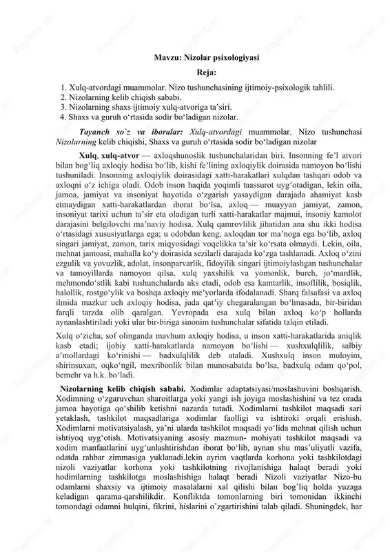 nizolar psixologiyasi — DOCX