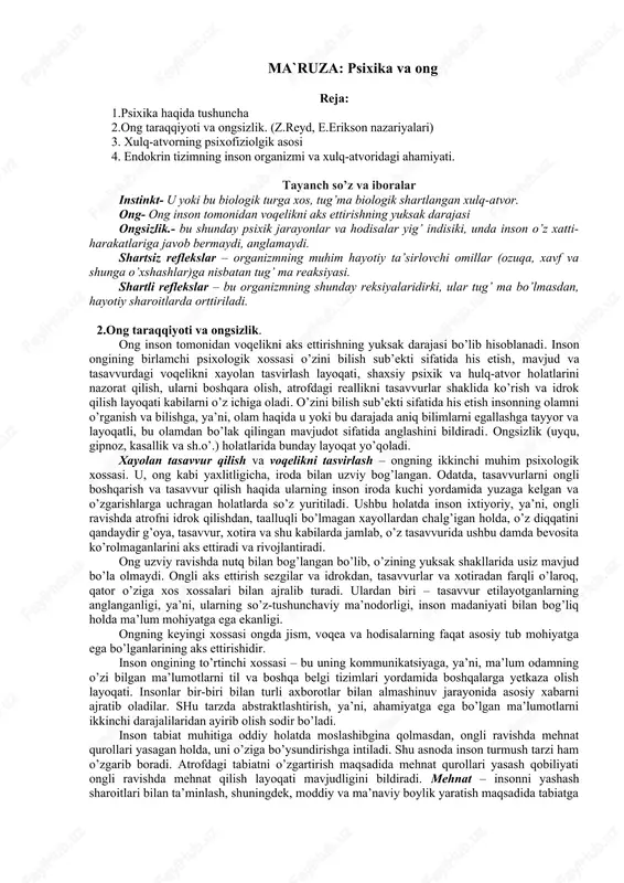 psixika va ong — DOCX