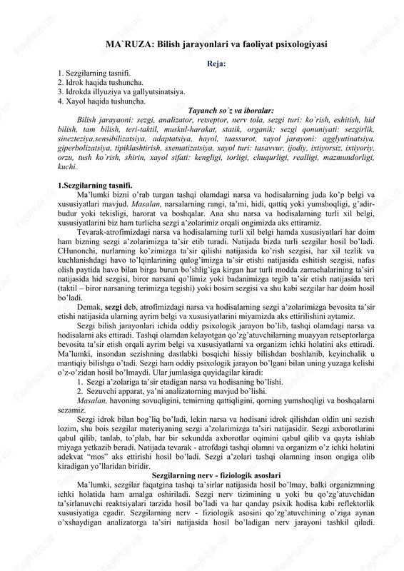 sezgilarning tasnifi — DOCX