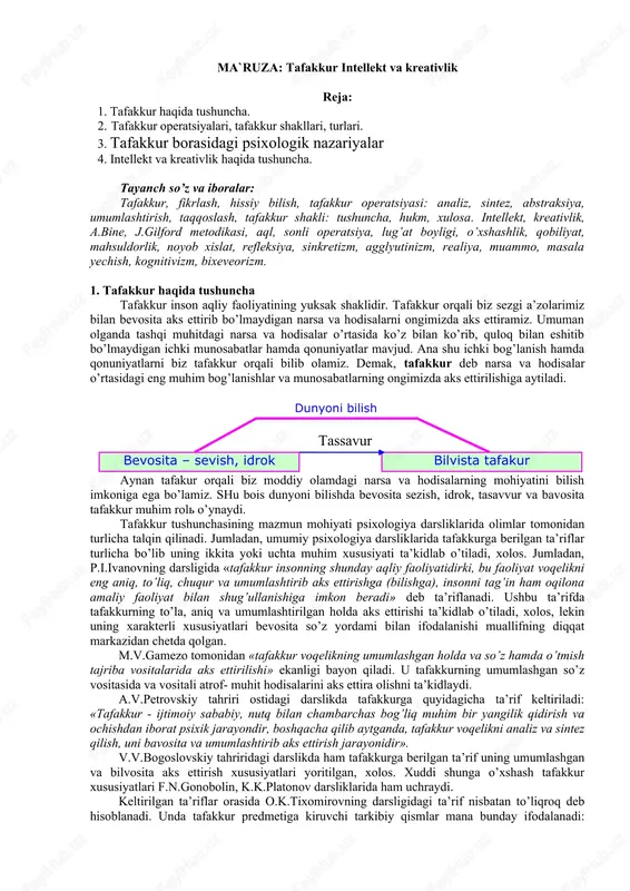 tafakkur intellekt va kreativlik — DOCX