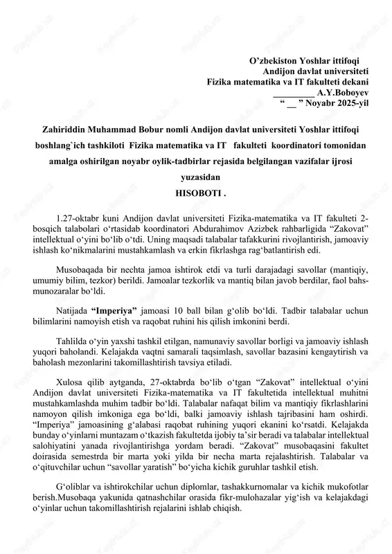 "zakovat" intellektual o‘yini — DOCX